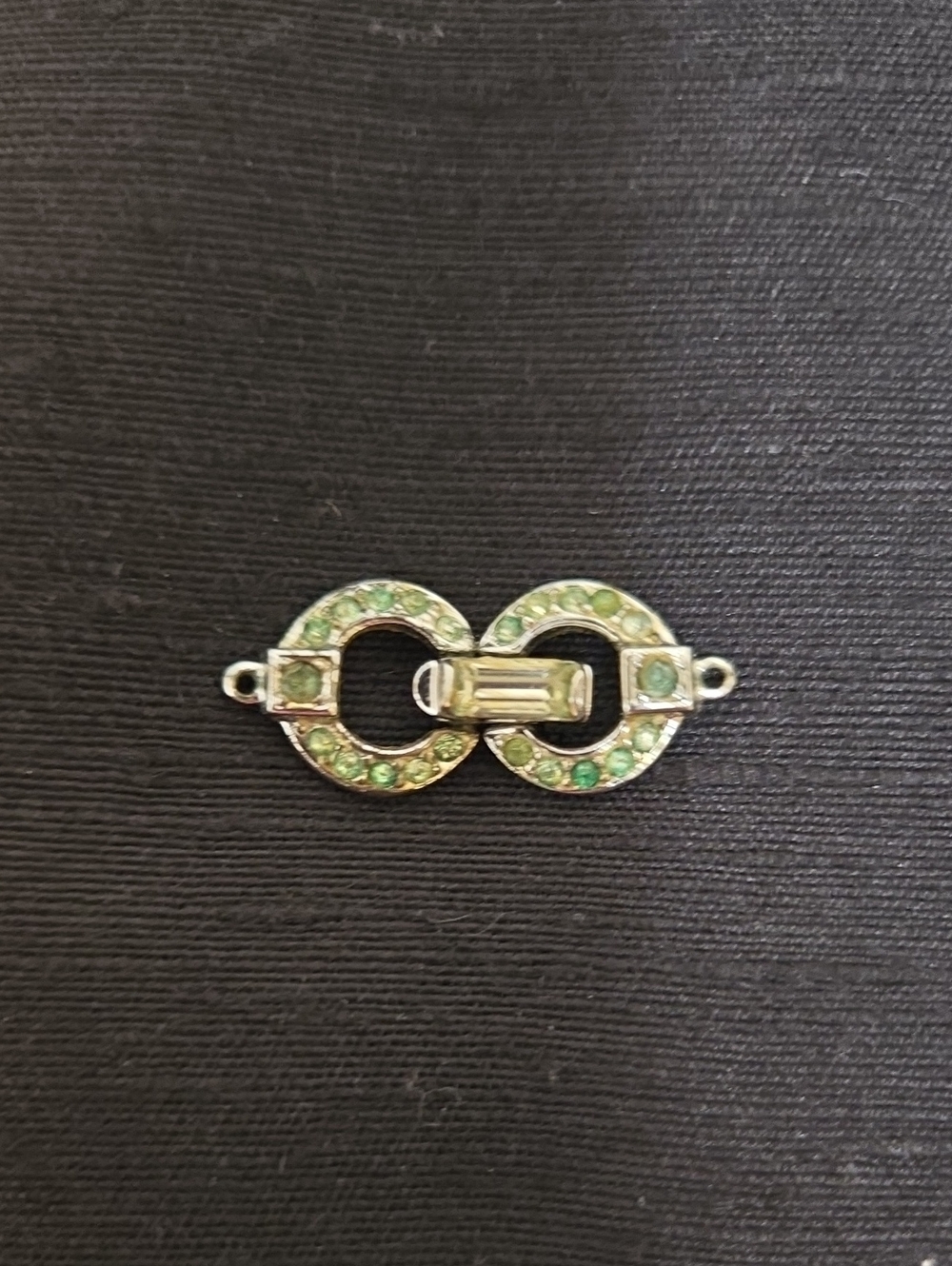 TRIFARI Vintage Sterling Silver & Green Crystal Double-Ring Connector Clasp